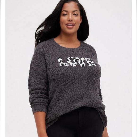 torrid Love Graphic Boucle Knit Pullover Sweater Grey - Picture 2 of 16